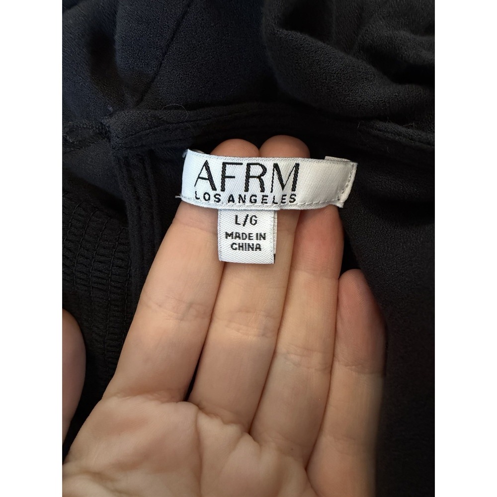 AFRM Jamie Midi Dress Lg Black Empire Waist Puff Sleeve Open Back Classic Retro - Picture 11 of 11